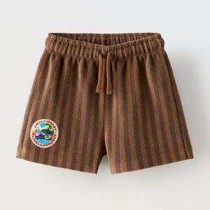 Zara Kids Brown Striped French Terry Shorts